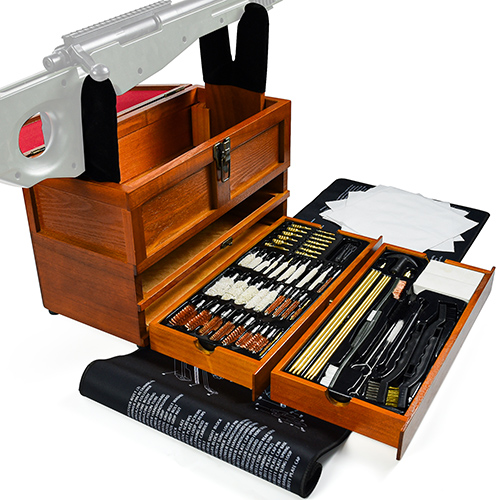 Deluxe Wooden Case Universal Gun Cleaning Kit dengan rehat pistol